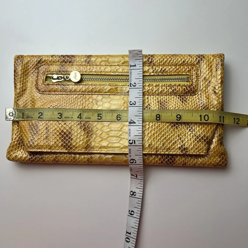 ABAS Snakeskin Embossed Yellow Brown Bag Clutch Purse